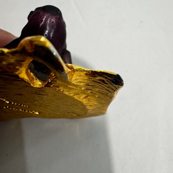 VTG Daum France Pate De Verre Purple Green Frog Gold Lily Pad Pendant - Picture 11 of 13